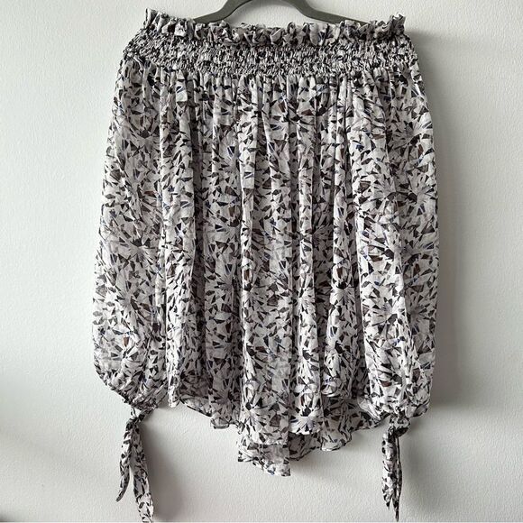 Caroline Constas Silk Smocked Elastic Cinched Ruffle Off Shoulder Top - Picture 1 of 8